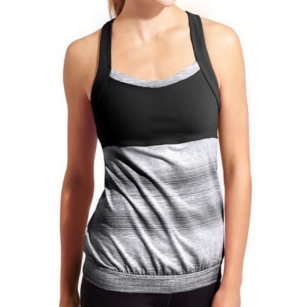 New Athleta Top XS Built In Bra Workout Support Black White Stride Crunch Punch